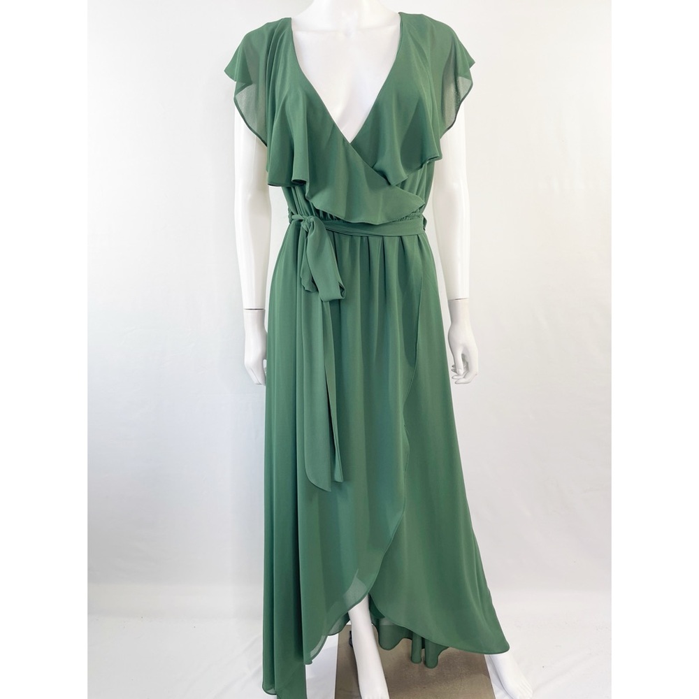 Baltic Born V-Neck KATYA Ruffle Maxi Wrap Dress in Evergreen Size XL